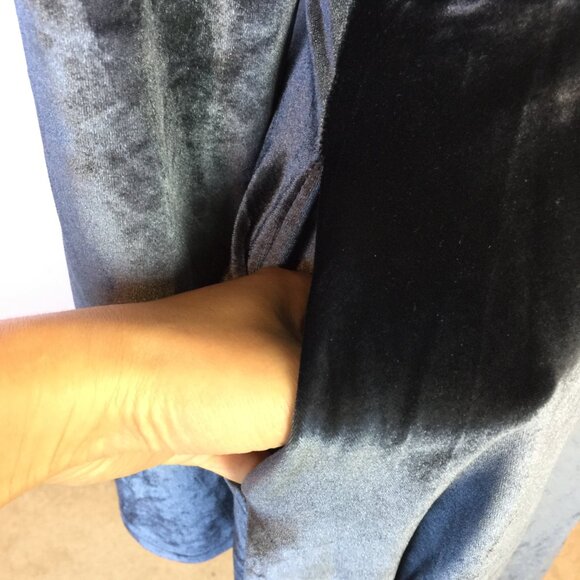 Frock Shop Fit & Flare Dress Size L Womans Gray Blue Stretch Velvet Long Sleeve - Picture 8 of 16